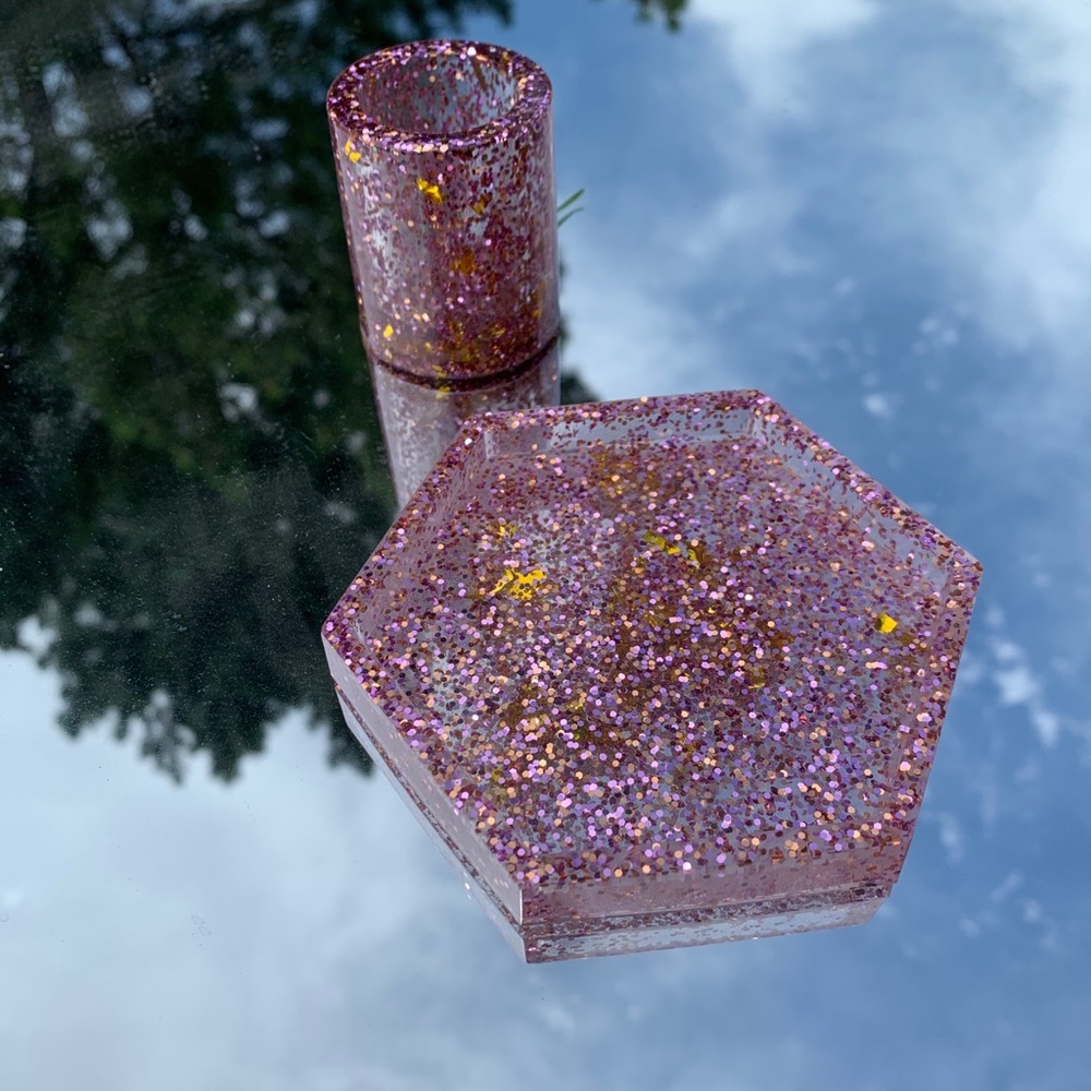 Pink with gold Shot Glass & Tray Combo